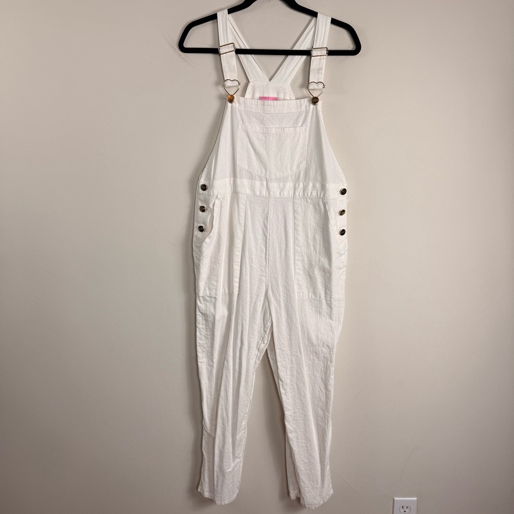 Stoney Clover Lane White Linen Blend Overalls with Heart Hardware‎ Size S